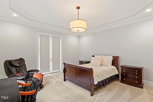 1103 Roosevelt Dr, Chapel Hill, NC 27514 - bedroom with a raised ceiling, carpet floors, and recessed lighting