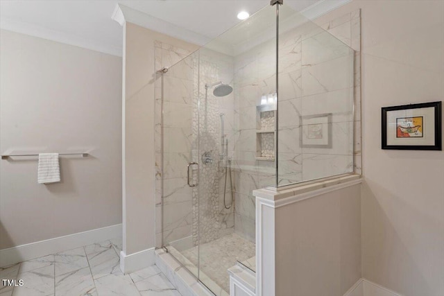 1103 Roosevelt Dr, Chapel Hill, NC 27514 - full bathroom with a marble finish shower, marble look tiles, and recessed lighting