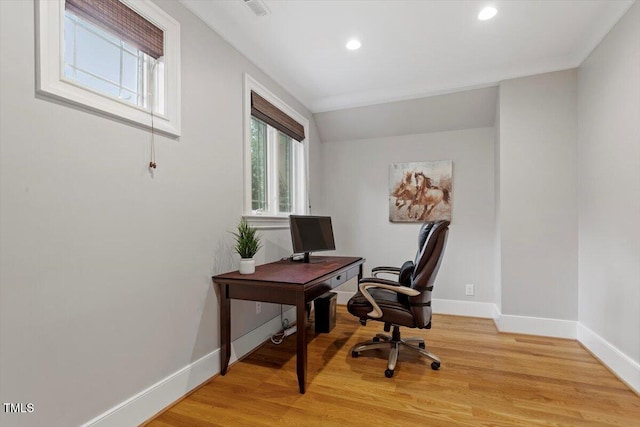 1103 Roosevelt Dr, Chapel Hill, NC 27514 - home office with light wood finished floors and recessed lighting