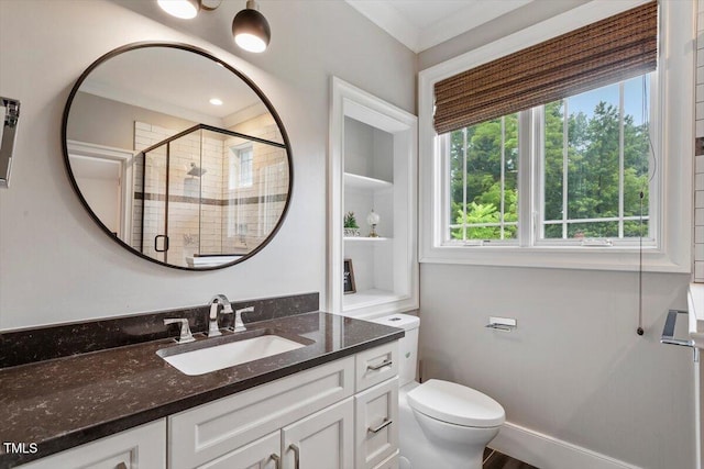 1103 Roosevelt Dr, Chapel Hill, NC 27514 - bathroom featuring vanity, a shower stall, and crown molding