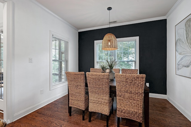 837 Varina Ln, Fuquay Varina, NC 27526 - dining room featuring healthy amount of natural light, dark wood-style flooring, and crown molding
