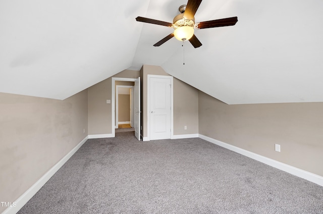 837 Varina Ln, Fuquay Varina, NC 27526 - additional living space featuring carpet flooring, vaulted ceiling, and a ceiling fan