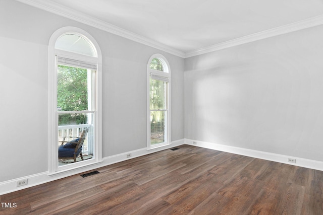 13004 Hanford Ct, Raleigh, NC 27614 - spare room with dark wood finished floors, crown molding, and plenty of natural light