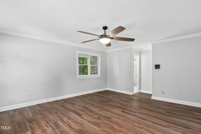 13004 Hanford Ct, Raleigh, NC 27614 - empty room with ceiling fan, ornamental molding, and dark wood-style floors