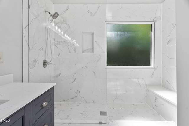 13004 Hanford Ct, Raleigh, NC 27614 - bathroom with a marble finish shower and vanity