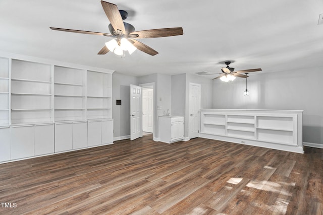 13004 Hanford Ct, Raleigh, NC 27614 - unfurnished living room with a ceiling fan and dark wood-type flooring