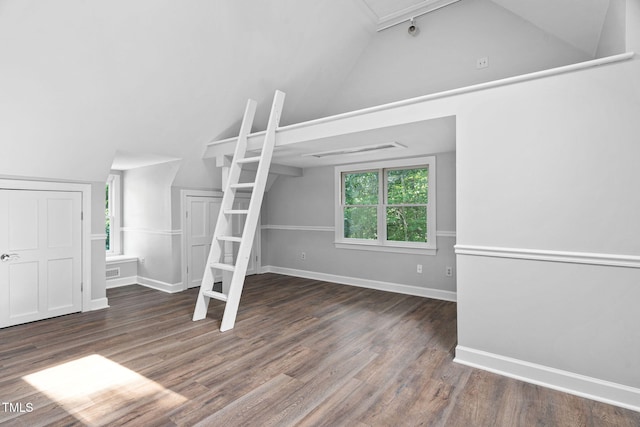 13004 Hanford Ct, Raleigh, NC 27614 - unfurnished living room with vaulted ceiling and wood finished floors