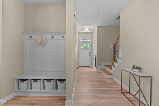1831 Grandmaster Way, Wake Forest, NC 27587 - mudroom featuring light wood finished floors and baseboards