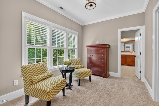 3748 Knollcreek Dr, Apex, NC 27539 - living area with ornamental molding and light colored carpet