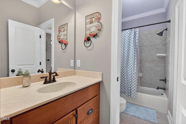 3748 Knollcreek Dr, Apex, NC 27539 - full bath with ornamental molding, vanity, tile patterned floors, and shower / bath combo with shower curtain