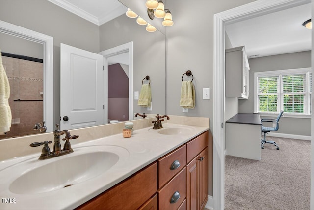 3748 Knollcreek Dr, Apex, NC 27539 - full bathroom featuring double vanity and ornamental molding