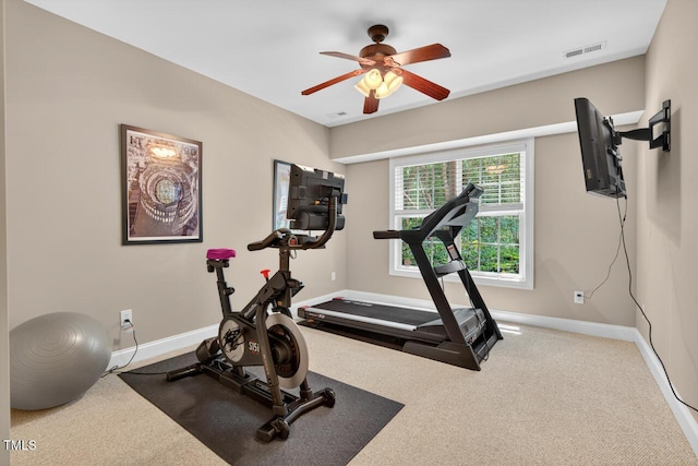 3748 Knollcreek Dr, Apex, NC 27539 - exercise room with a ceiling fan and carpet floors