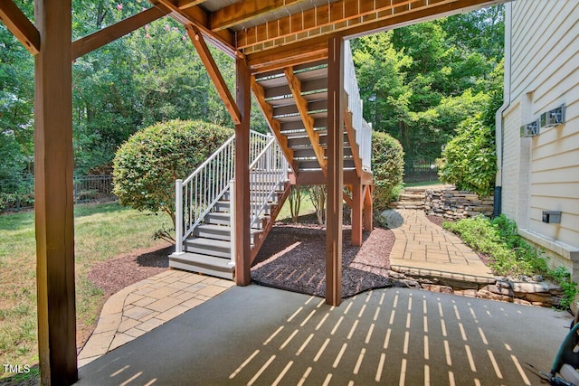 3748 Knollcreek Dr, Apex, NC 27539 - view of patio featuring stairway