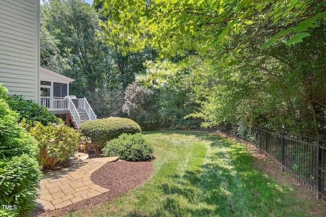 3748 Knollcreek Dr, Apex, NC 27539 - view of yard featuring a sunroom and stairway