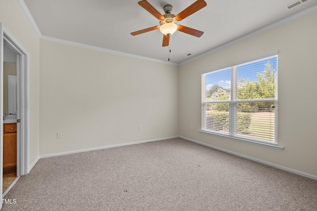 1704 Horne Creek Dr, Durham, NC 27703 - spare room featuring crown molding, light carpet, and ceiling fan