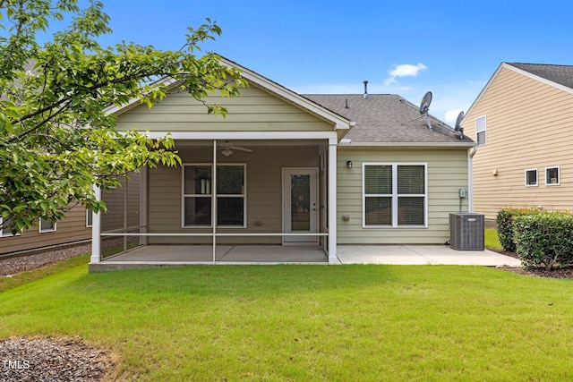 1704 Horne Creek Dr, Durham, NC 27703 - back of house with a patio, a lawn, ceiling fan, and roof with shingles