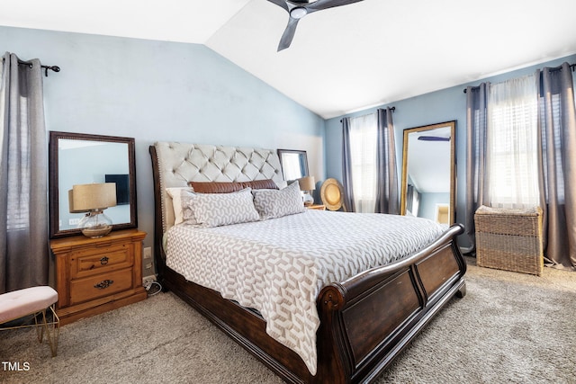 117 Gladstone Dr, Durham, NC 27703 - bedroom featuring light colored carpet, lofted ceiling, and ceiling fan