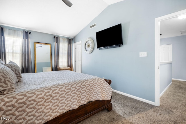 117 Gladstone Dr, Durham, NC 27703 - carpeted bedroom with lofted ceiling and a ceiling fan