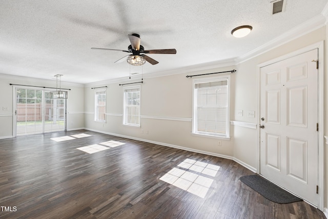 328 Palmdale Ct, Holly Springs, NC 27540 - entryway featuring a ceiling fan, dark wood-type flooring, a textured ceiling, and ornamental molding