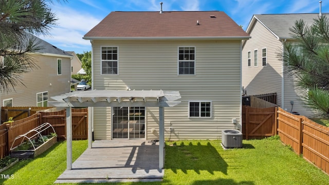 328 Palmdale Ct, Holly Springs, NC 27540 - rear view of property featuring a fenced backyard, a pergola, a wooden deck, and a gate