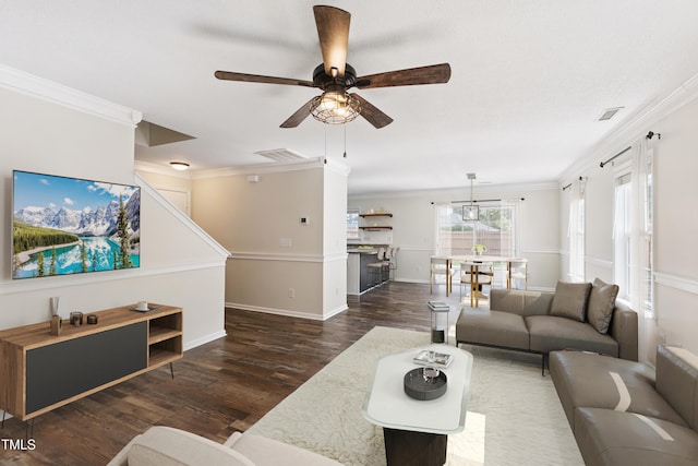 328 Palmdale Ct, Holly Springs, NC 27540 - living area featuring ornamental molding, wood finished floors, and ceiling fan