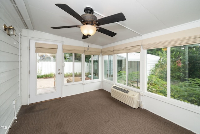 413 S Fayetteville St, Clayton, NC 27520 - unfurnished sunroom featuring a ceiling fan and a wall mounted air conditioner