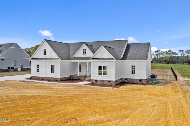 2379 Heartland Rd, Battleboro, NC 27809 - modern farmhouse with crawl space, roof with shingles, and a porch