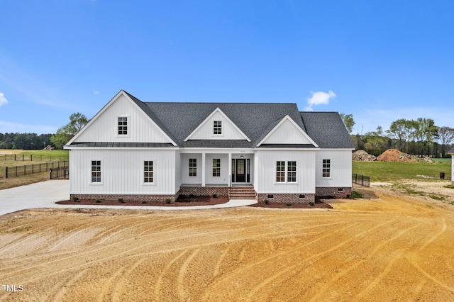 2379 Heartland Rd, Battleboro, NC 27809 - modern inspired farmhouse with crawl space, a porch, and roof with shingles