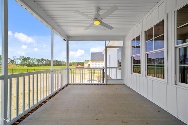 2379 Heartland Rd, Battleboro, NC 27809 - unfurnished sunroom featuring a ceiling fan