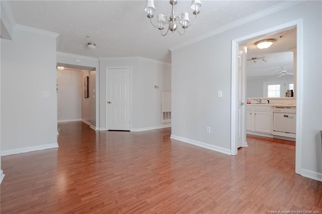 3314 Harbour Pointe Pl Unit 8, Fayetteville, NC 28314 - spare room with a chandelier, light wood finished floors, crown molding, and ceiling fan