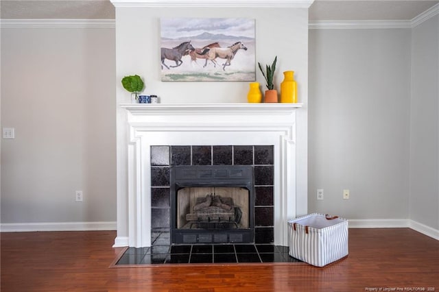 3314 Harbour Pointe Pl Unit 8, Fayetteville, NC 28314 - detailed view of a fireplace, wood finished floors, and crown molding