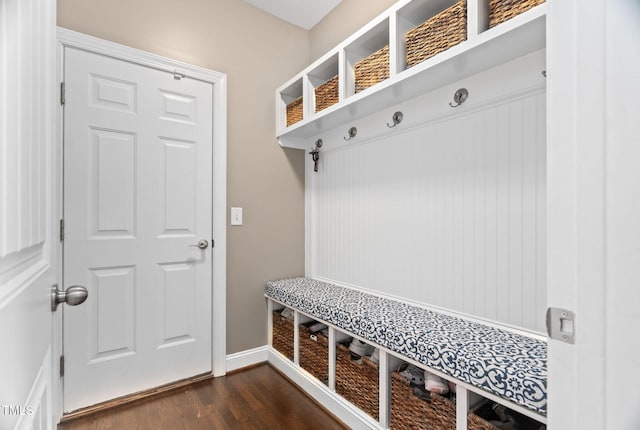 2712 Lake Waccamaw Trl, Apex, NC 27502 - mudroom with dark wood-type flooring and baseboards