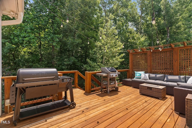 2712 Lake Waccamaw Trl, Apex, NC 27502 - wooden deck with outdoor lounge area and area for grilling