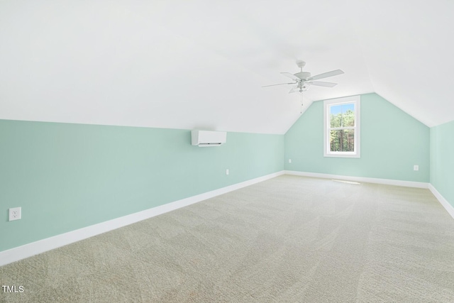 140 Purslane Dr, Franklinton, NC 27525 - bonus room featuring a wall unit AC, vaulted ceiling, ceiling fan, and carpet floors