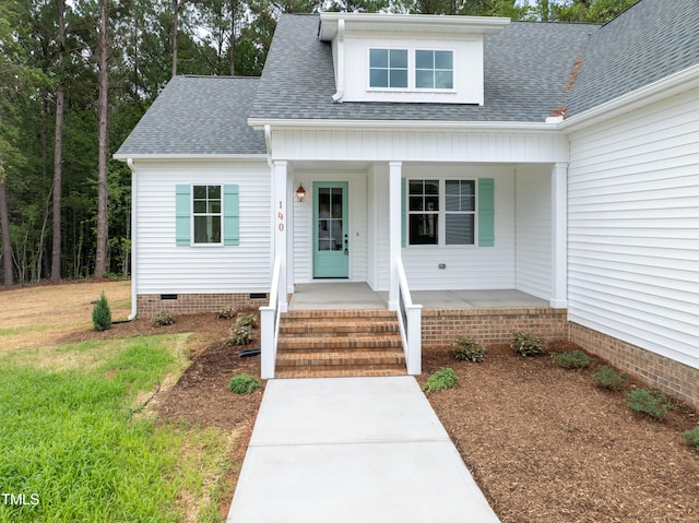140 Purslane Dr, Franklinton, NC 27525 - view of front of house with a shingled roof, crawl space, and a porch