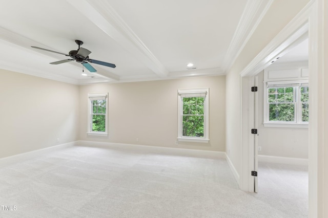 528 Bankhead Dr, Cary, NC 27519 - unfurnished room with ornamental molding, light carpet, healthy amount of natural light, recessed lighting, and beam ceiling