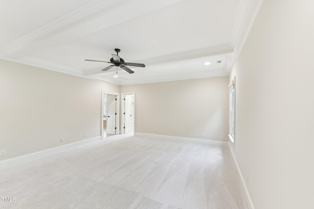 528 Bankhead Dr, Cary, NC 27519 - unfurnished room featuring crown molding, ceiling fan, beam ceiling, light carpet, and recessed lighting