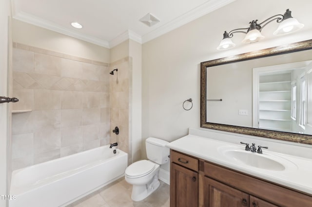 528 Bankhead Dr, Cary, NC 27519 - bathroom with crown molding, vanity, shower / washtub combination, and tile patterned floors