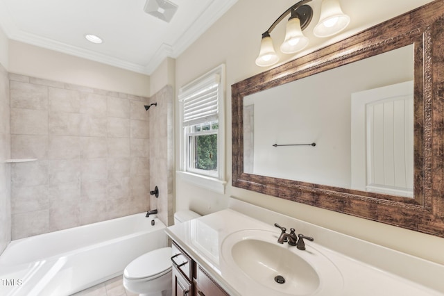 528 Bankhead Dr, Cary, NC 27519 - bathroom featuring crown molding, vanity, and bathtub / shower combination