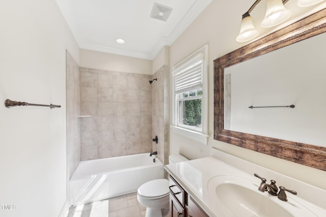 528 Bankhead Dr, Cary, NC 27519 - full bath featuring vanity, ornamental molding, and shower / washtub combination