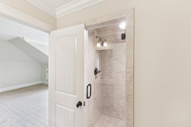 528 Bankhead Dr, Cary, NC 27519 - bathroom with tiled shower and crown molding