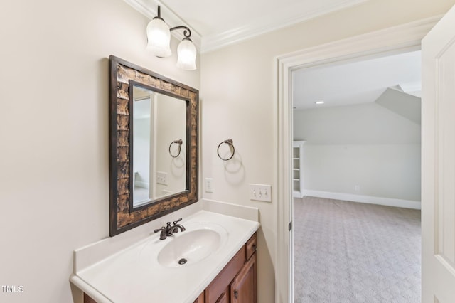 528 Bankhead Dr, Cary, NC 27519 - bathroom featuring vanity and crown molding