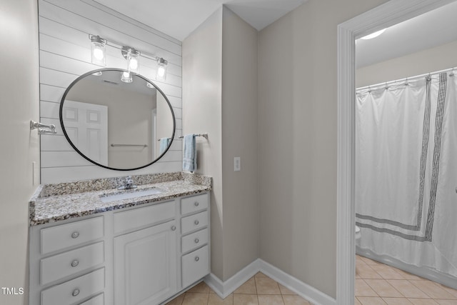 7908 Mayapple Pl, Raleigh, NC 27613 - bathroom featuring vanity, tile patterned floors, and a shower with curtain