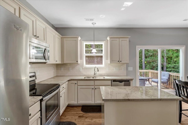 205 Willow Ridge Dr, Louisburg, NC 27549 - kitchen with appliances with stainless steel finishes, decorative backsplash, healthy amount of natural light, and light wood-style flooring