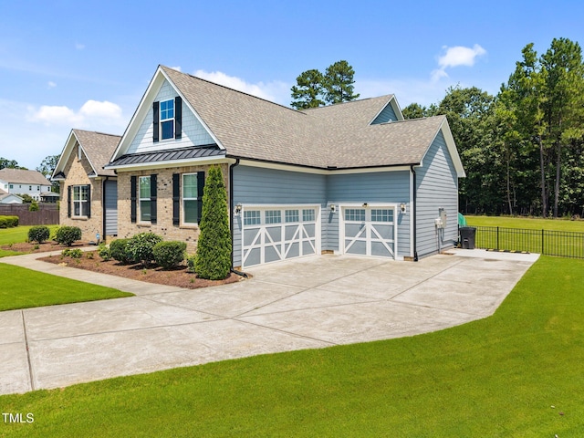8713 Halsey Ln, Wake Forest, NC 27587 - view of side of property with concrete driveway, roof with shingles, brick siding, and a standing seam roof