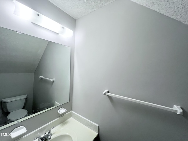 2206 Alpine Rd, Durham, NC 27707 - bathroom featuring a textured ceiling, vanity, and lofted ceiling