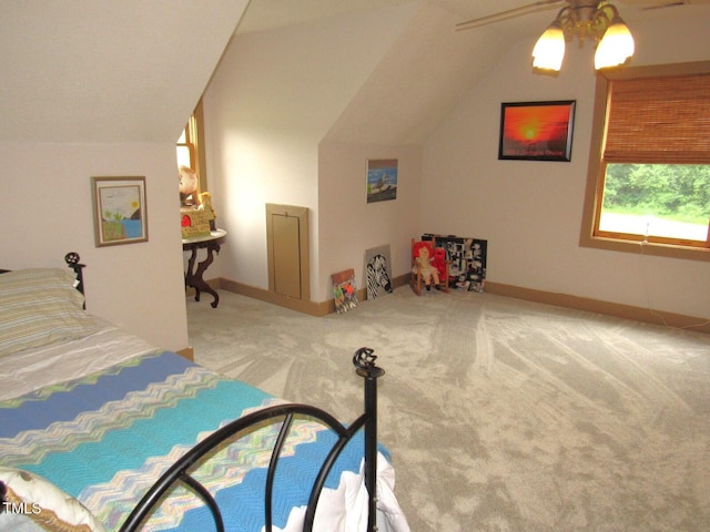 1159 Flemingtown Rd, Henderson, NC 27537 - bedroom featuring carpet, lofted ceiling, and ceiling fan