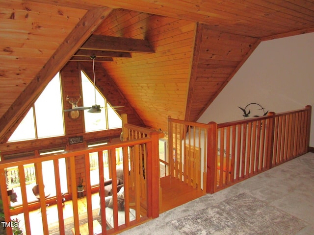 1159 Flemingtown Rd, Henderson, NC 27537 - hall featuring vaulted ceiling, wood ceiling, and carpet flooring