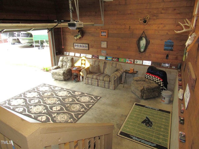 1159 Flemingtown Rd, Henderson, NC 27537 - living room featuring concrete floors and wood walls