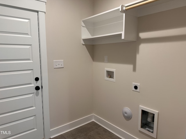 141 Noramac Ct, Selma, NC 27576 - laundry area featuring electric dryer hookup, hookup for a washing machine, dark tile patterned flooring, and hookup for a gas dryer